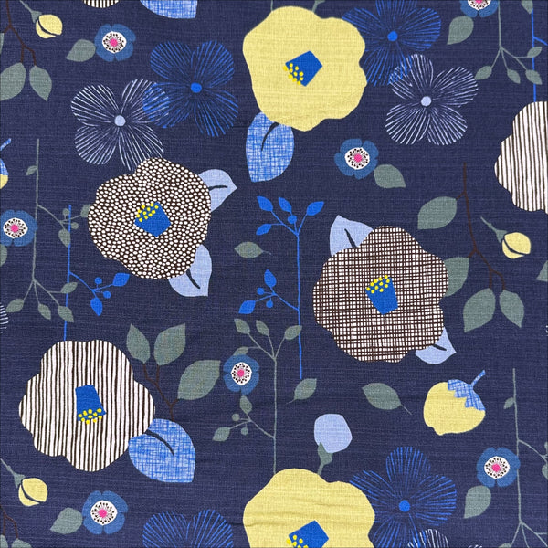 Flower Cotton DOBBY Fabric by Miori Collection, Imported from Japan, Navy