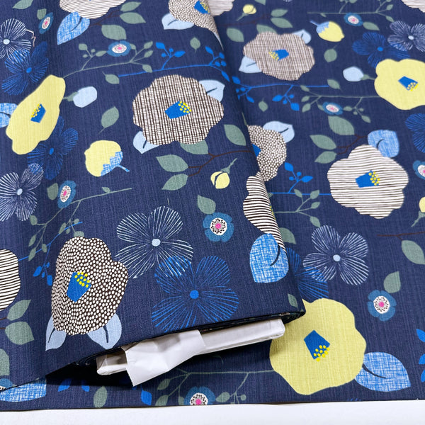 Flower Cotton DOBBY Fabric by Miori Collection, Imported from Japan, Navy