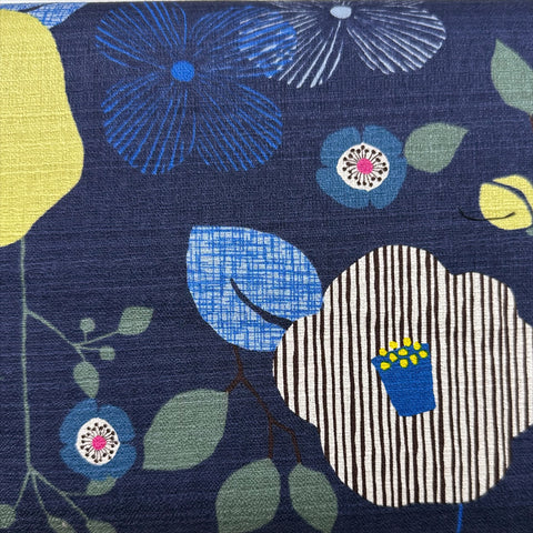 Flower Cotton DOBBY Fabric by Miori Collection, Imported from Japan, Navy