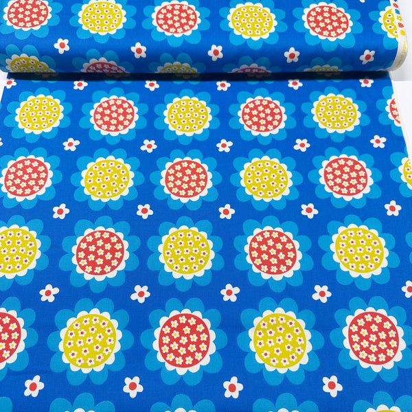 Flower Print Cotton Oxford Fabric by Koko Seki, Blue
