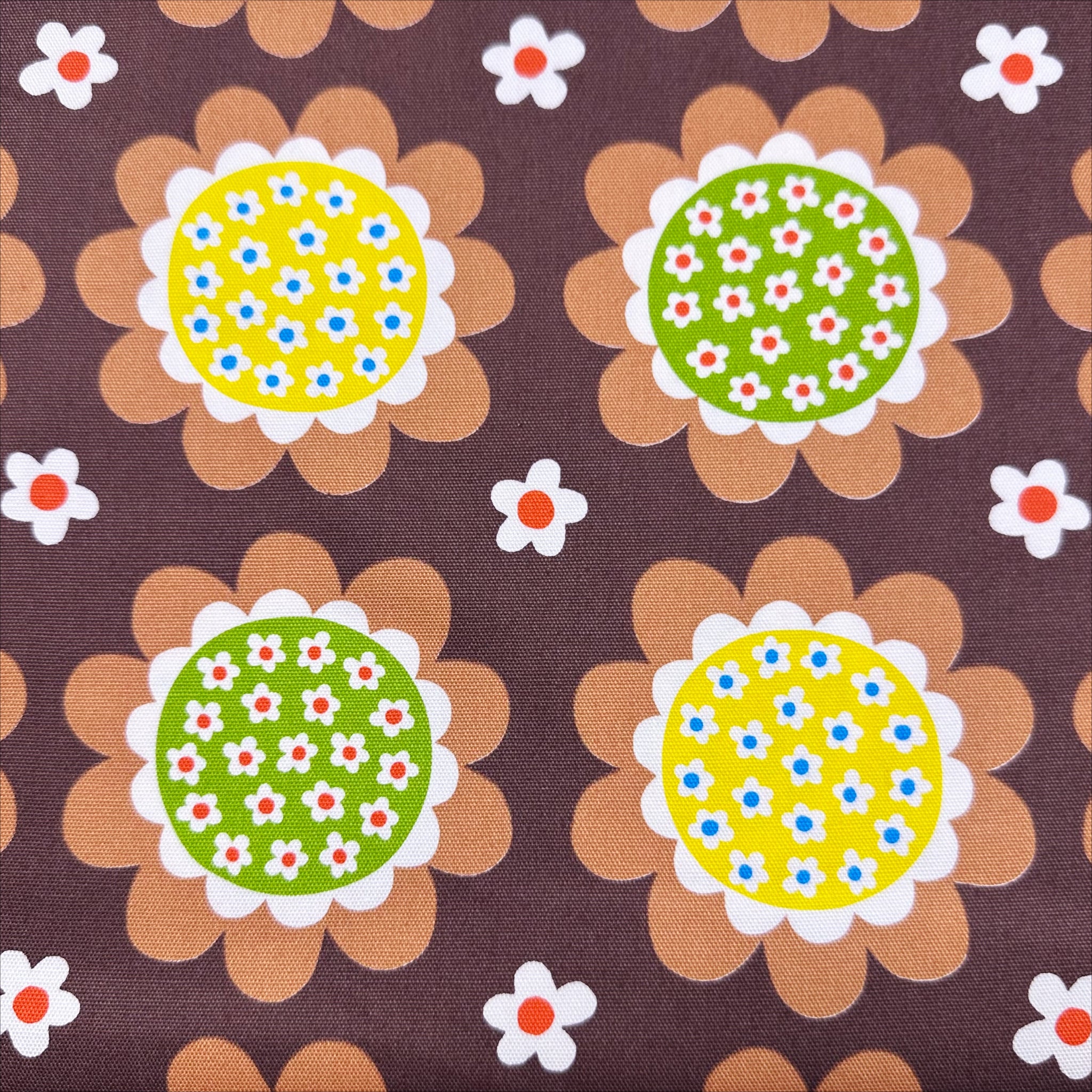 Flower Print Cotton Oxford Fabric by Koko Seki, Brown