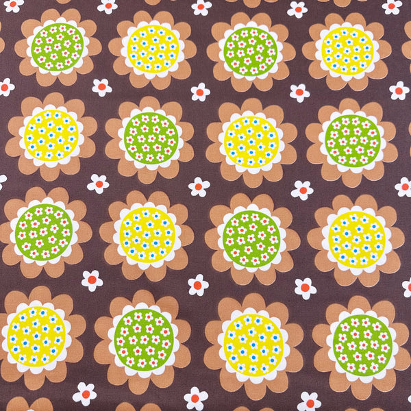 Flower Print Cotton Oxford Fabric by Koko Seki, Brown