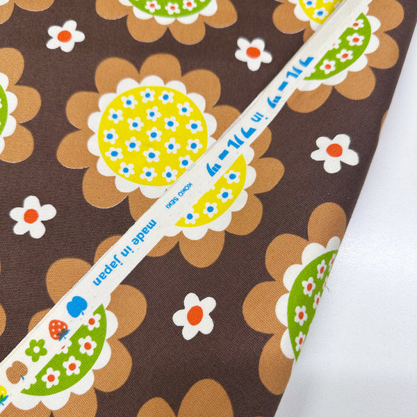 Flower Print Cotton Oxford Fabric by Koko Seki, Brown