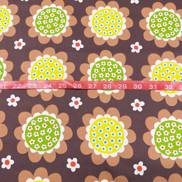 Flower Print Cotton Oxford Fabric by Koko Seki, Brown
