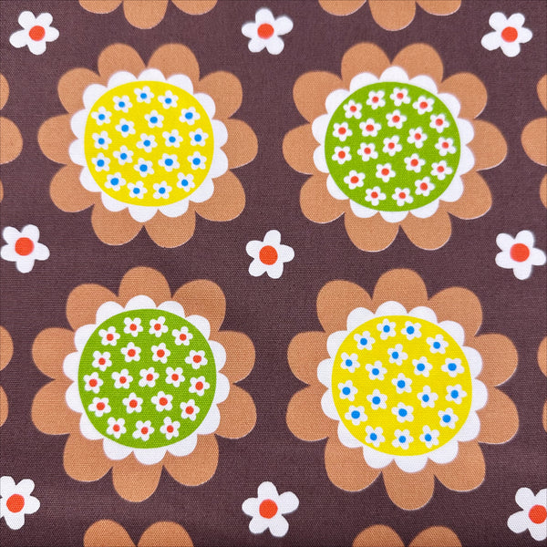 Flower Print Cotton Oxford Fabric by Koko Seki, Brown