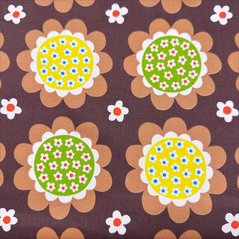Flower Print Cotton Oxford Fabric by Koko Seki, Brown