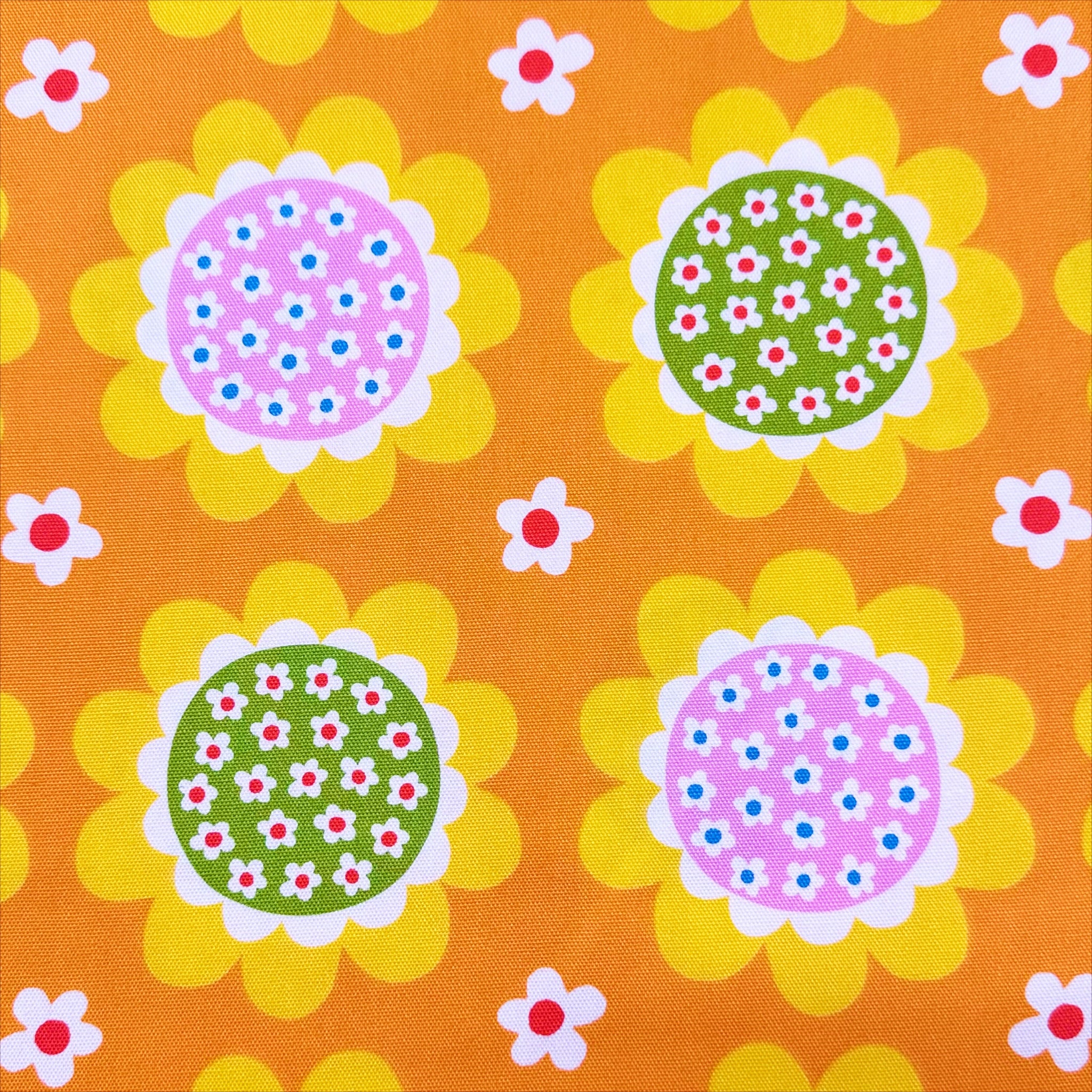 Flower Print Cotton Oxford Fabric by Koko Seki, Orange