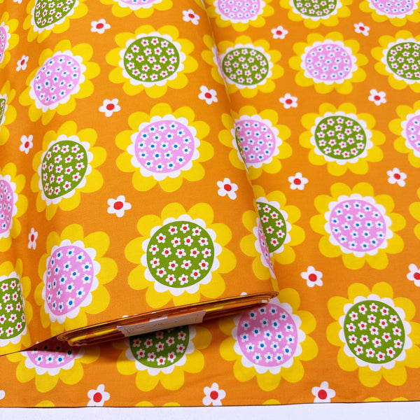 Flower Print Cotton Oxford Fabric by Koko Seki, Orange