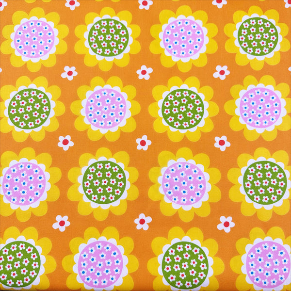 Flower Print Cotton Oxford Fabric by Koko Seki, Orange