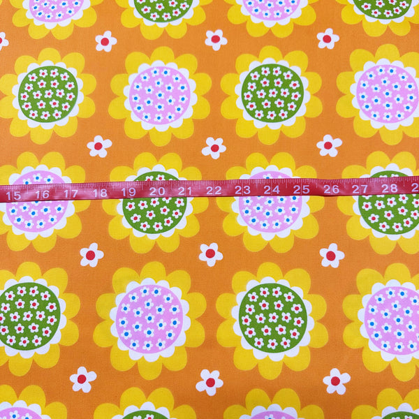 Flower Print Cotton Oxford Fabric by Koko Seki, Orange