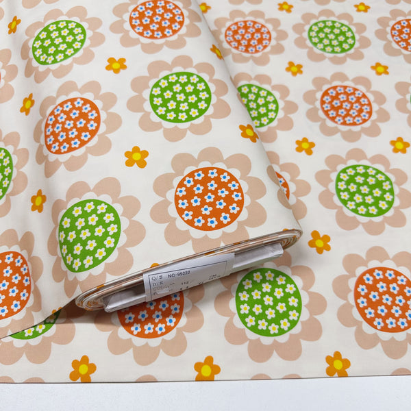Flower Print Cotton Oxford Fabric by Koko Seki, Soft White