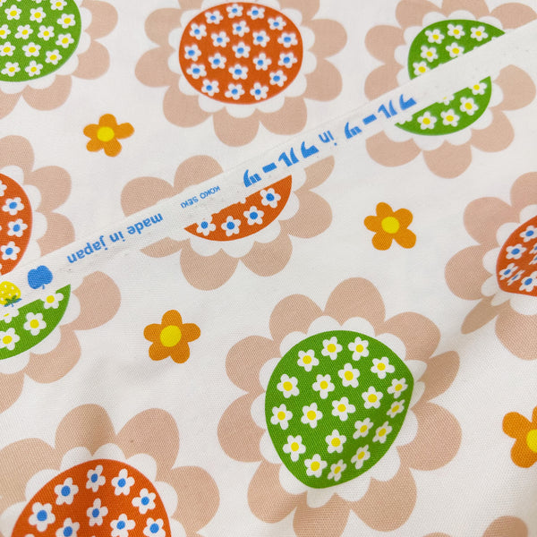 Flower Print Cotton Oxford Fabric by Koko Seki, Soft White