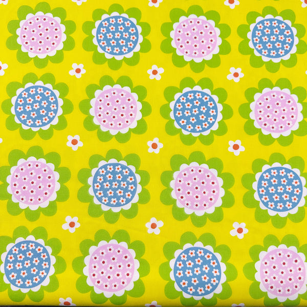 Flower Print Cotton Oxford Fabric by Koko Seki, Yellow