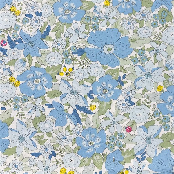 Flowers and Ladybugs Cotton Oxford Fabric by Cosmo Textiles- Blue