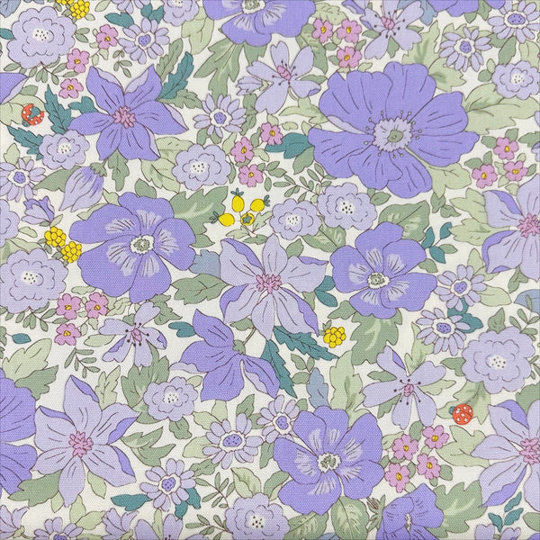 Flowers and Ladybugs Cotton Oxford Fabric by Cosmo Textiles- Purple