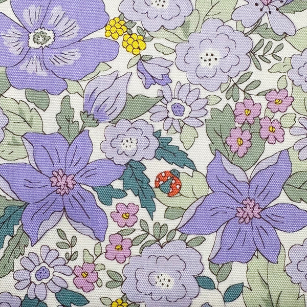Flowers and Ladybugs Cotton Oxford Fabric by Cosmo Textiles- Purple