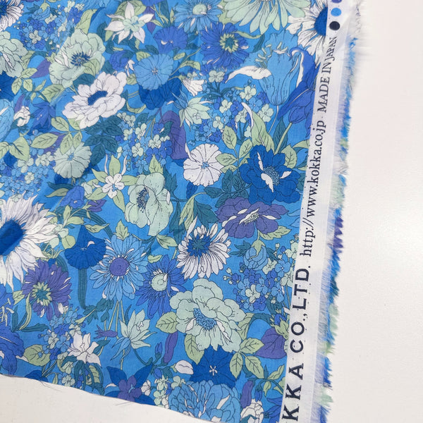 Flownny I Floral Cotton Lawn Fabric by Kokka, NFA-1000-5E Light Blue