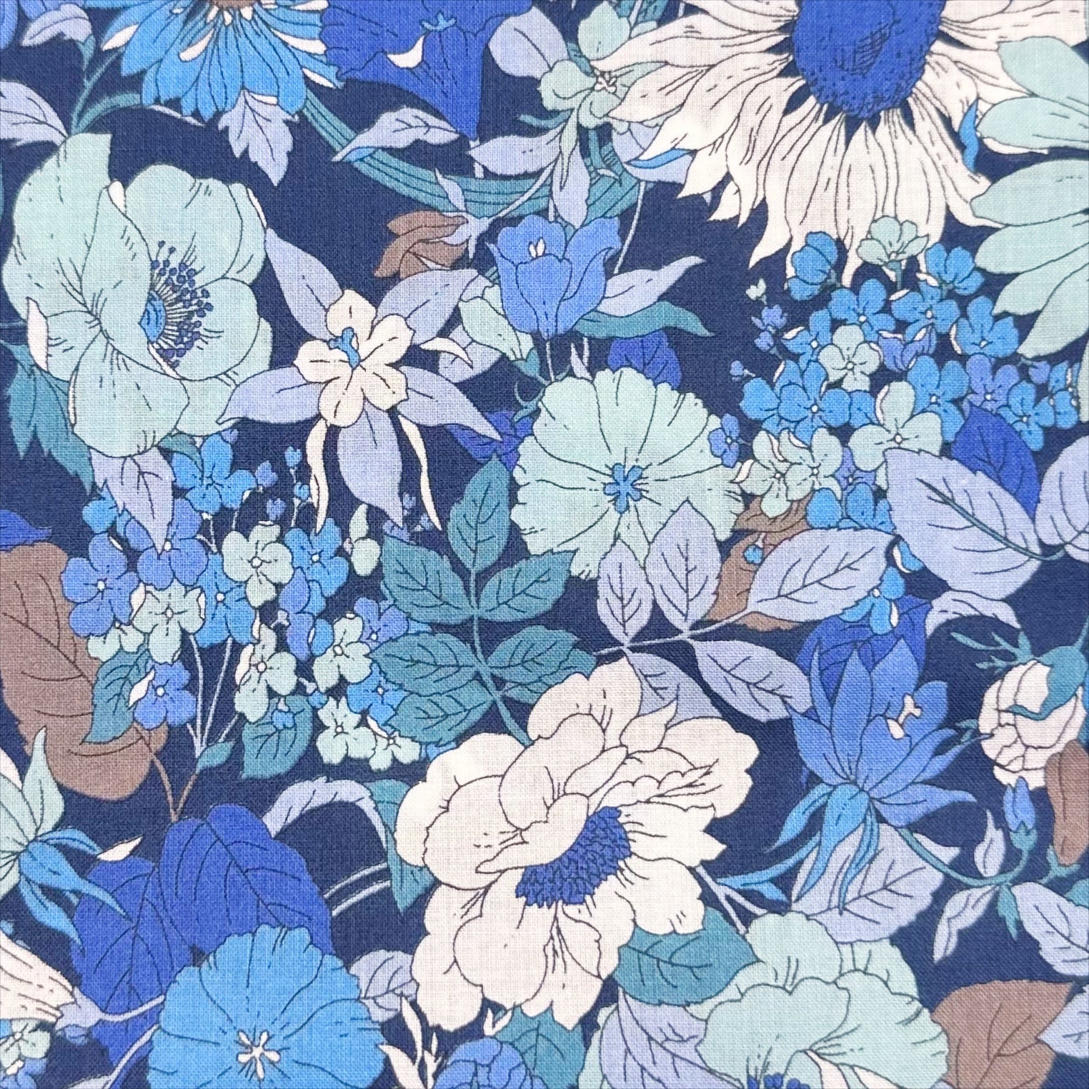 Flownny I Floral Cotton Lawn Fabric by Kokka, NFA-1000-5F Dark Blue