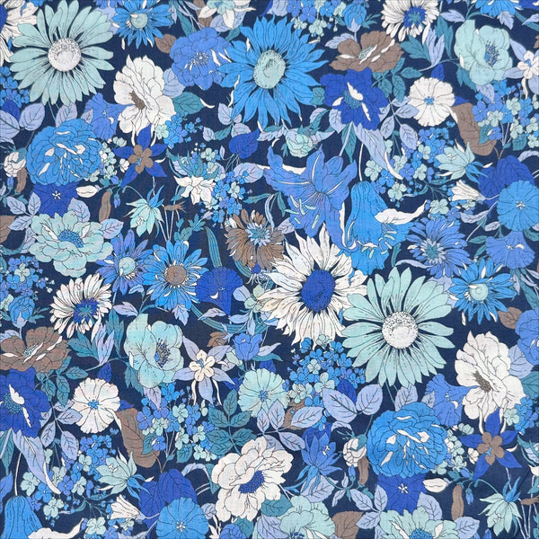 Flownny I Floral Cotton Lawn Fabric by Kokka, NFA-1000-5F Dark Blue