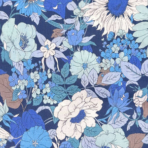 Flownny I Floral Cotton Lawn Fabric by Kokka, NFA-1000-5F Dark Blue
