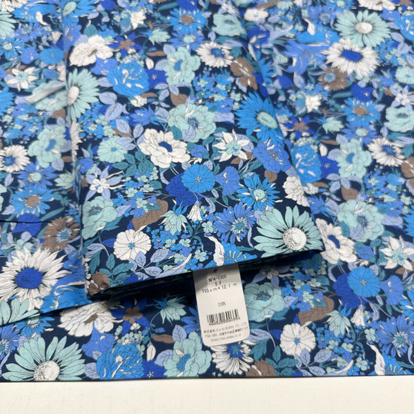 Flownny I Floral Cotton Lawn Fabric by Kokka, NFA-1000-5F Dark Blue