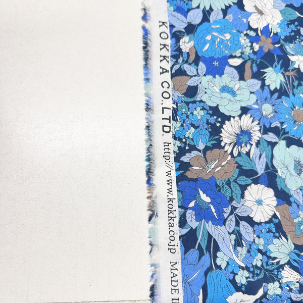Flownny I Floral Cotton Lawn Fabric by Kokka, NFA-1000-5F Dark Blue