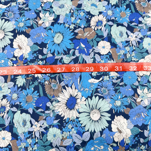 Flownny I Floral Cotton Lawn Fabric by Kokka, NFA-1000-5F Dark Blue