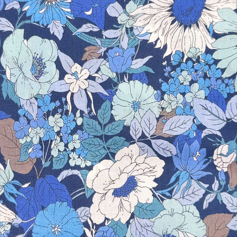 Flownny I Floral Cotton Lawn Fabric by Kokka, NFA-1000-5F Dark Blue