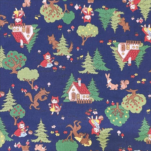 Funny Cats Little Red Riding Hood and the Wolf Cotton Sheeting, Kokka Fabrics YKA-36020-1 D