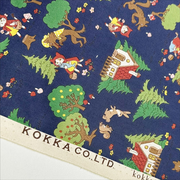 Funny Cats Little Red Riding Hood and the Wolf Cotton Sheeting, Kokka Fabrics YKA-36020-1 D