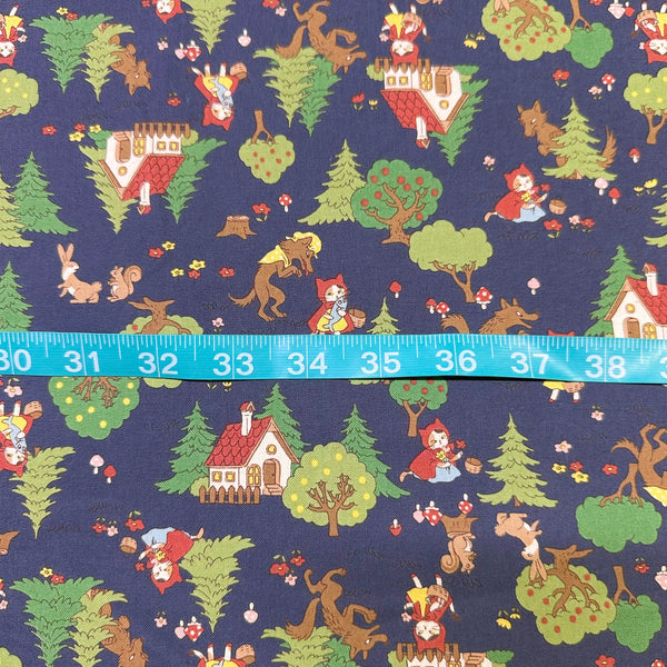 Funny Cats Little Red Riding Hood and the Wolf Cotton Sheeting, Kokka Fabrics YKA-36020-1 D