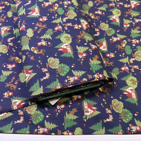 Funny Cats Little Red Riding Hood and the Wolf Cotton Sheeting, Kokka Fabrics YKA-36020-1 D
