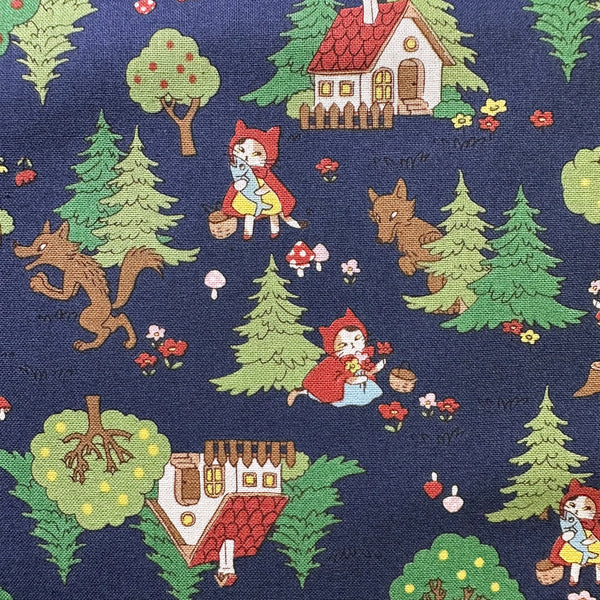 Funny Cats Little Red Riding Hood and the Wolf Cotton Sheeting, Kokka Fabrics YKA-36020-1 D