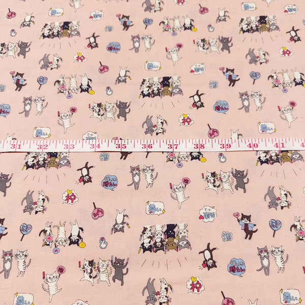 Funny Cats Oshi Life Sheeting Cotton Fabric by Kokka, YKA-31050-1 B Pink