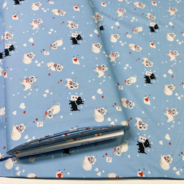 Funny Valentine Kitty in Sky By Lizzy House, 37140 25 Moda Fabric