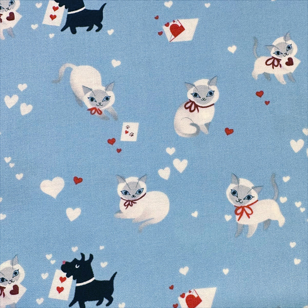 Funny Valentine Kitty in Sky By Lizzy House, 37140 25 Moda Fabric