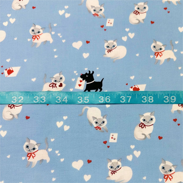 Funny Valentine Kitty in Sky By Lizzy House, 37140 25 Moda Fabric
