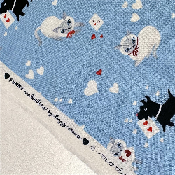 Funny Valentine Kitty in Sky By Lizzy House, 37140 25 Moda Fabric