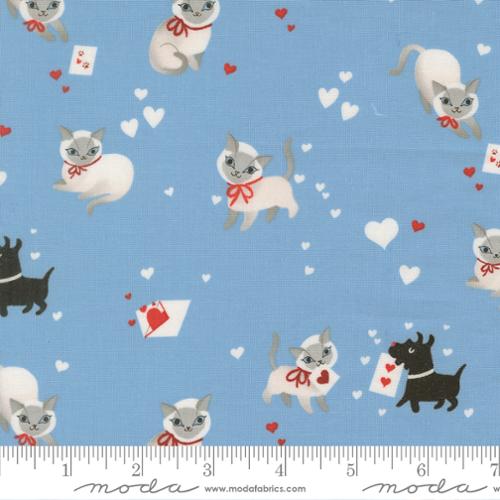 Funny Valentine Kitty in Sky By Lizzy House, 37140 25 Moda Fabric