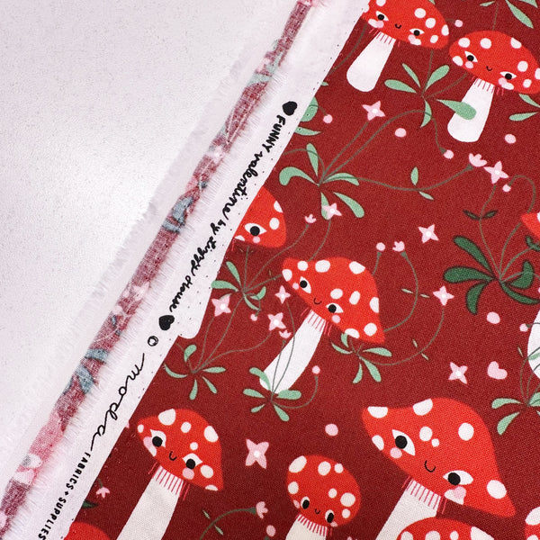 Funny Valentine Mushrooms in Rose By Lizzy House, 37141 17 Moda Fabric