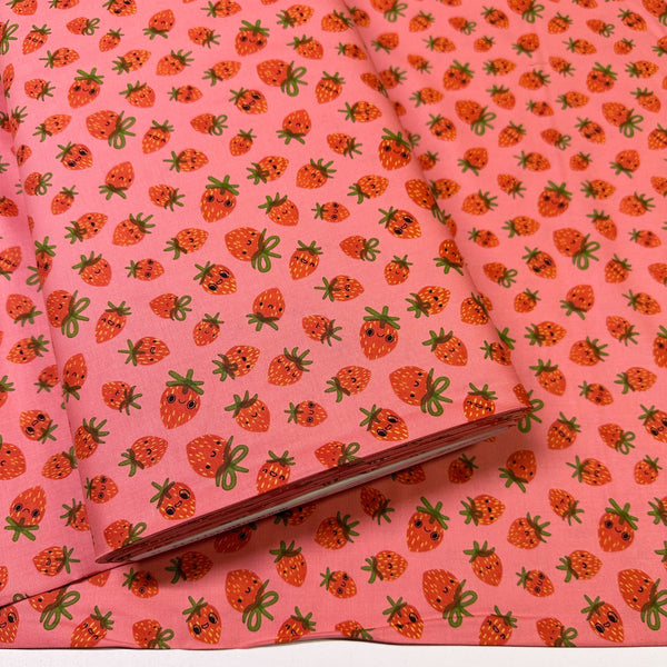 Funny Valentine Strawberries in Coral By Lizzy House, 37142 14 Moda Fabric