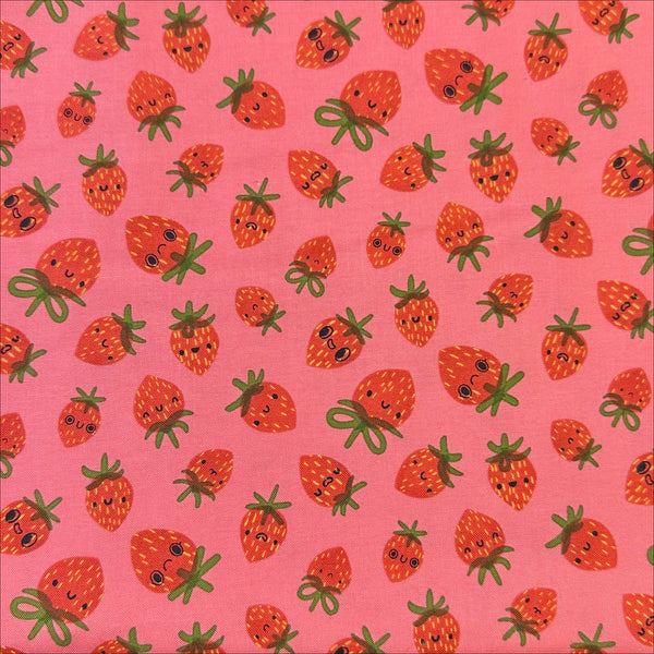 Funny Valentine Strawberries in Coral By Lizzy House, 37142 14 Moda Fabric