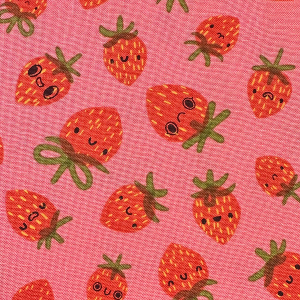 Funny Valentine Strawberries in Coral By Lizzy House, 37142 14 Moda Fabric