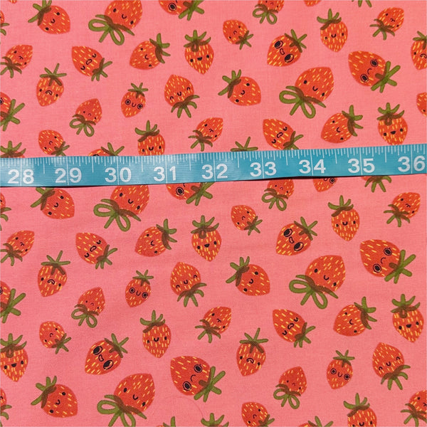 Funny Valentine Strawberries in Coral By Lizzy House, 37142 14 Moda Fabric