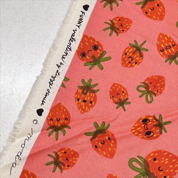 Funny Valentine Strawberries in Coral By Lizzy House, 37142 14 Moda Fabric