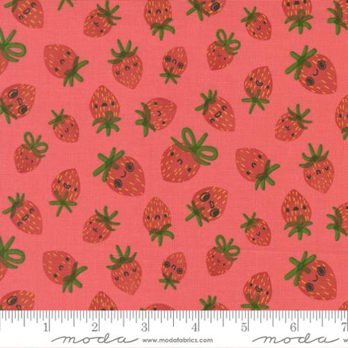 Funny Valentine Strawberries in Coral By Lizzy House, 37142 14 Moda Fabric