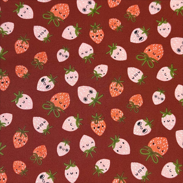 Funny Valentine Strawberries in Rose By Lizzy House, 37142 18 Moda Fabric