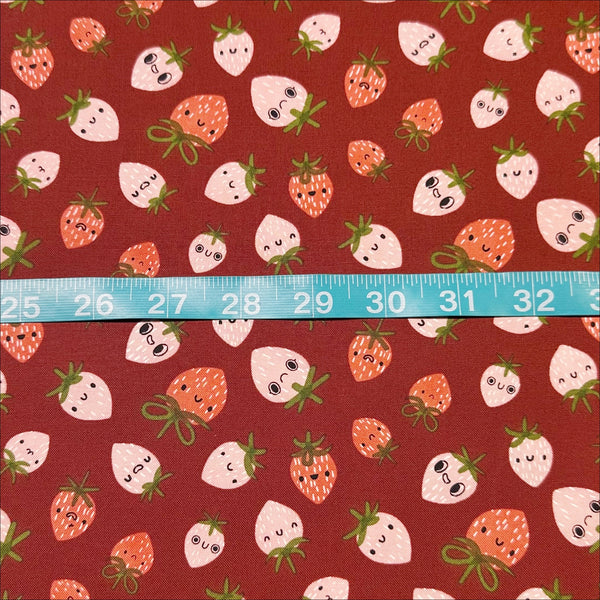Funny Valentine Strawberries in Rose By Lizzy House, 37142 18 Moda Fabric