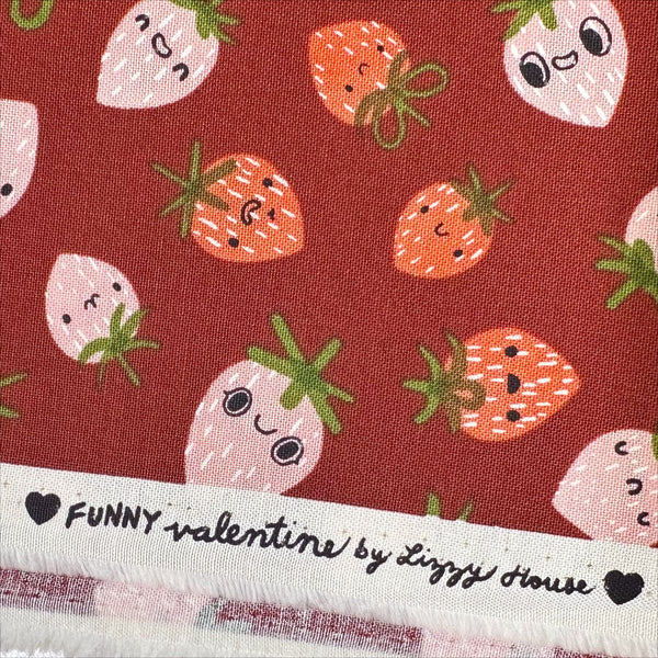Funny Valentine Strawberries in Rose By Lizzy House, 37142 18 Moda Fabric