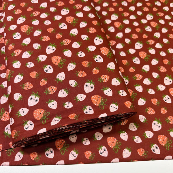 Funny Valentine Strawberries in Rose By Lizzy House, 37142 18 Moda Fabric